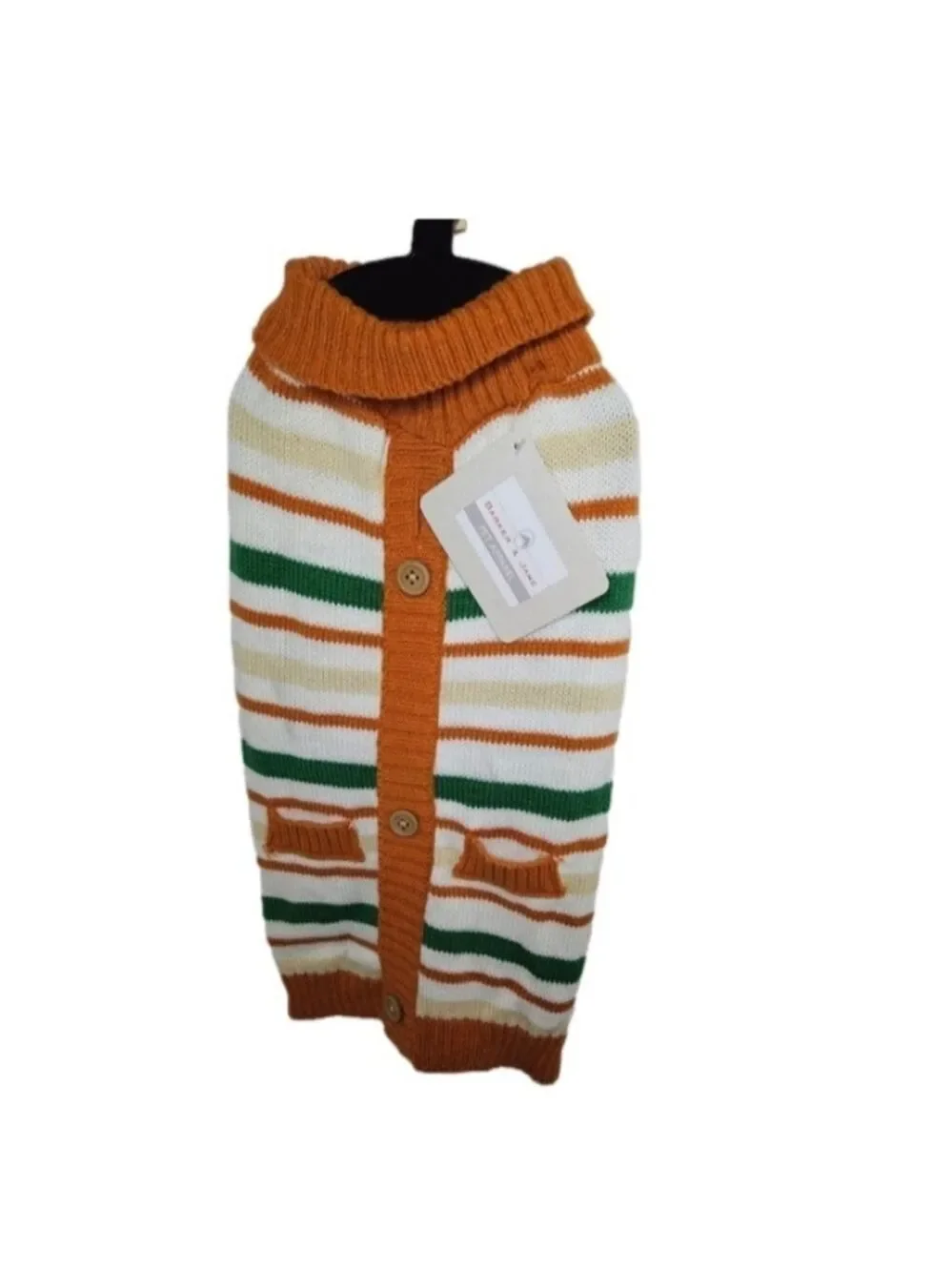 BARKER & JANE Sweater Orange Cream Brown Green Stripe Acrylic Size Medium